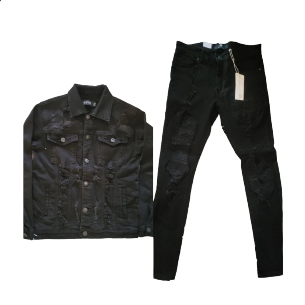 BLACK RIPPED JACKET/JEAN SET NEW ❤️FASTSHIPING
